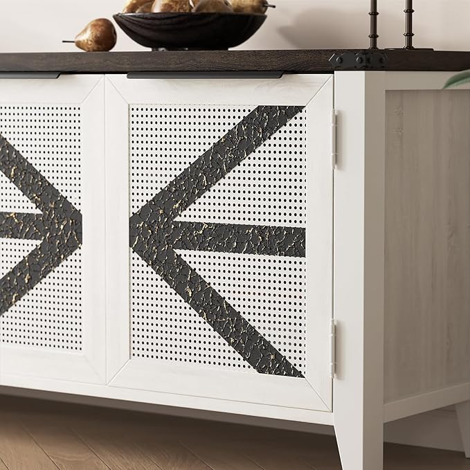 VFK 70 Inch Farmhouse TV Stand for 75 Inch TV, Rustic Entertainment Center with 4 Doors, Wood Media Console Cabinet with Storage, Living Room TV Cabinet