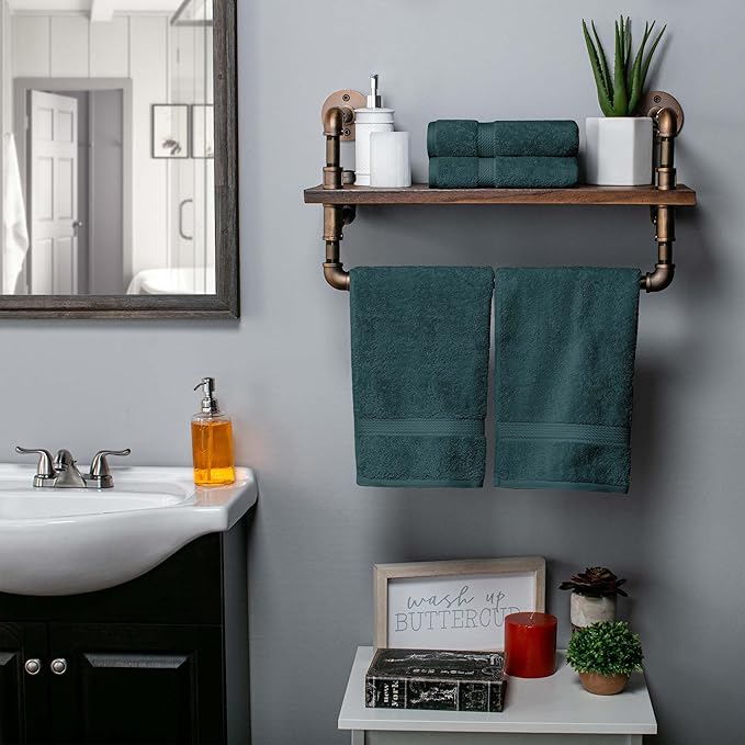 Superior Egyptian Cotton Pile Hand Towel Set of 4, Ultra Soft Luxury Towels, Thick Plush Essentials, Absorbent Heavyweight, Guest Bath, Hotel, Spa, Home Bathroom, Shower Basics, Teal