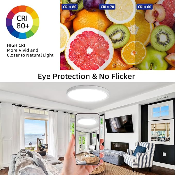 Led Flush Mount Ceiling Light,16 Inch 32w 3480lm,3000k/4000k/6000k 3CCT Selectable, Round Modern Flat Panel Super Slim Led Ceiling Light,for Living Dining Kitchen Bedroom Room (4Pack-White)