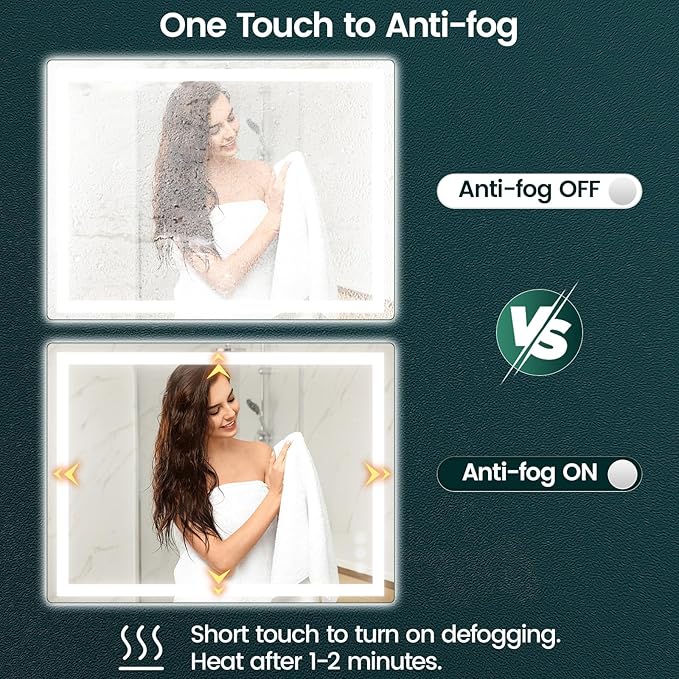 30"x 40" LED Mirror for Bathroom with Frontlit and Backlit, Anti-Fog, 3 Colors Temperature & Dimmable, Wall Mounted Bathroom Mirror