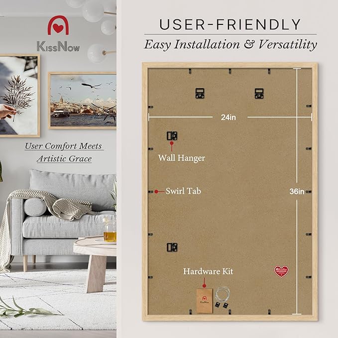 24x36 Poster Frame 4 Pack, Natural Oak Wood, Wall Gallery Picture Frame