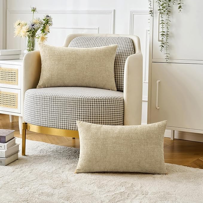 MIULEE Pack of 2 Beige Throw Pillow Covers 12x20 Inch Soft Pillow Covers for Sofa Living Room Couch Solid Dyed Cases