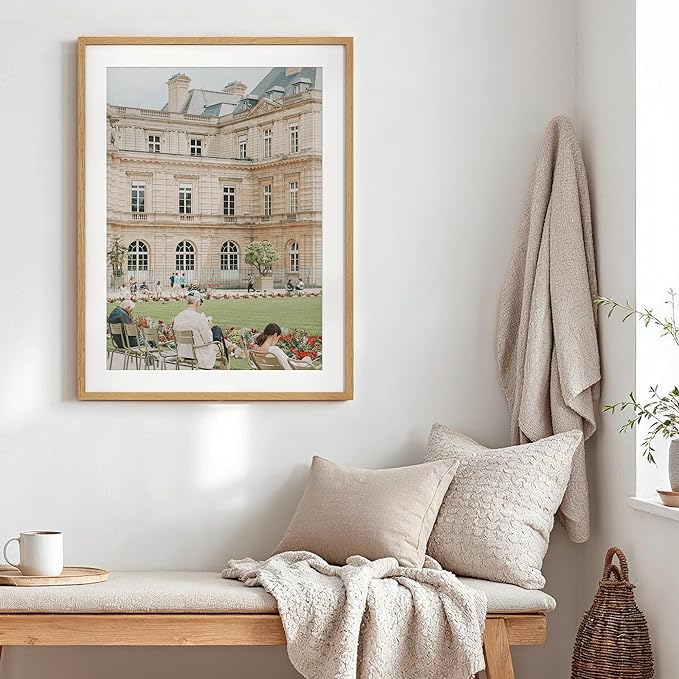 Axeman 24x32 Frame | Solid Oak Wood 24x32 Poster Frame With Mat for 20x28 | 32x24 Wood Picture Frame | Tempered Glass and Hanging Hardware Included Home Wall Decor Art Hanging Frame | Natural