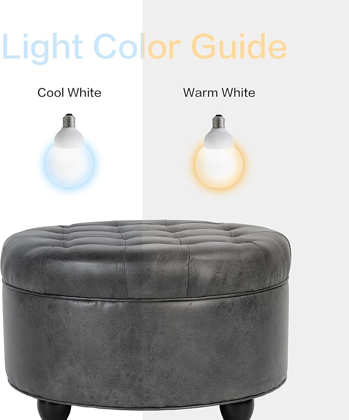 Homepop Home Decor |Button Tufted Faux Leather Round Storage Ottoman | Ottoman with Storage for Living Room & Bedroom (Gray)