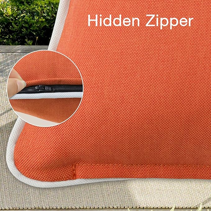 Decorative Outdoor Water Repellent Throw Pillows with Inserts, Set of 4, 16" x16" Pillows for Patio, Backyard, Bed, Couch, and Patio Furniture, Coral Orange