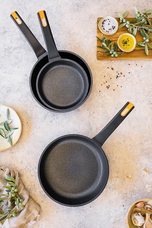 BRA COOKWARE Efficient Pro 12 Piece Cookware Set | Cast Aluminum Kitchenware Set | 2 Pots, 1 Sauté Pan, 3 Frying Pans, 1 Saucepan, 1 Grill, 4 Lids | Non-Stick | All Stovetops Compatible | PFOA Free