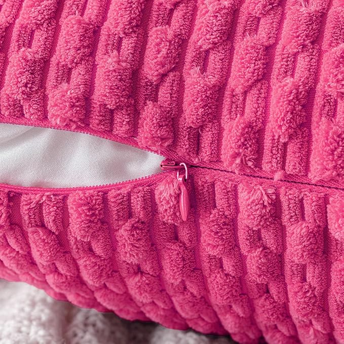 MIULEE Throw Pillow Covers Soft Corduroy Decorative Set of 2 Boho Striped Pillow Covers Pillowcases Farmhouse Home Decor for Spring Couch Bed Sofa Living Room 12x20 Inch Hot Pink