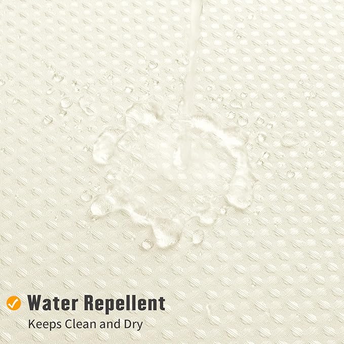 MitoVilla No Hooks Needed Ivory Waffle Shower Curtain with Snap-in Liner, Modern Waffle Weave Heavy Duty Fabric Cloth Shower Curtain for Luxury Neutral Hotel Spa Bathroom Decor, 72 x 74, Ivory/Beige