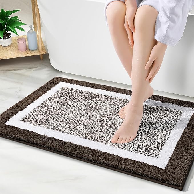 OLANLY Bathroom Rugs 36x24, Extra Soft and Absorbent Microfiber Bath Mat, Non-Slip, Machine Washable, Quick Dry Shaggy Bath Carpet, Suitable for Bathroom Floor, Tub, Shower (Large, Brown)