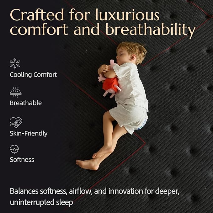 Aura King Size Mattress - 12 Inch Hybrid Mattress Colchones King in a Box - Medium Firm Cooling Gel Memory Foam & Pocket Coils for Pressure Relief - Motion Isolation - Fiberglass-Free - Black