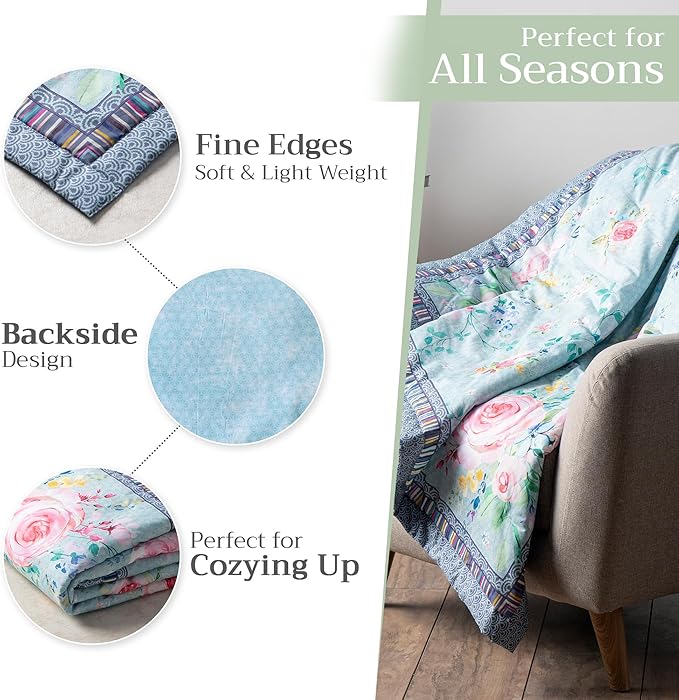 Maison d' Hermine Throw Blanket for Couch Lightweight Soft Warm Breathable Cotton Throw Blankets for Bed Girls Boys Women Men Gifts Sofa Travel Living Room Chair Bedding (50"x60", Sweet Rose Lavender)