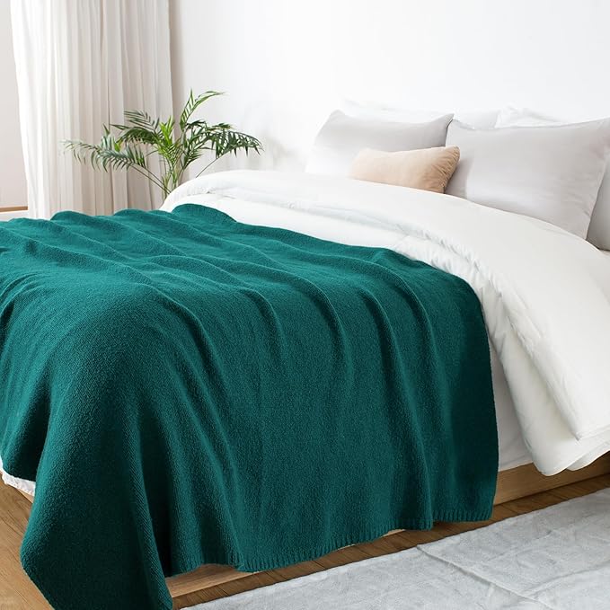 Carriediosa Wool Blend Knit Throw Blanket 50" X 60", 50% Recycled Polyester Soft Cable Knitted Fluffy Throws for Couch Lightweight Woven Blankets for Sofa Fuzzy Cozy Bed Cover, Dark Teal