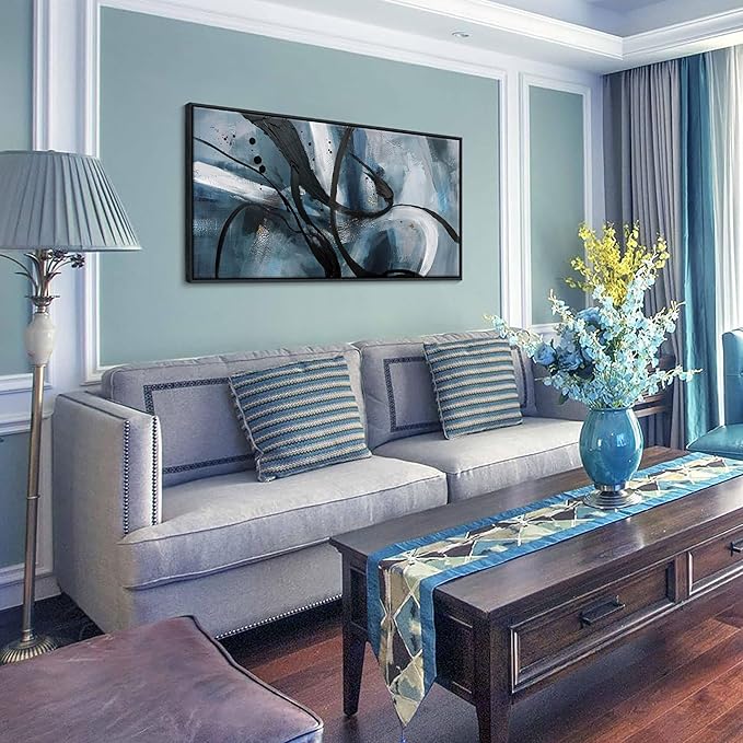 Abstract Canvas Wall Art - Black And White Graffiti Lines Simple Art Modern Abstract Artwork Canvas Prints Picture Contemporary Wall Decor Bedroom Living Room Office Decoration Framed Ready To Hang 20x40 Inch