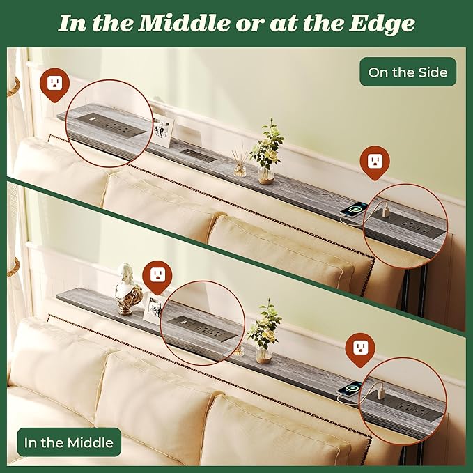 SUPERJARE 5.9 Inch Narrow Console Table with Outlet, Sofa Table Set of 2, Total Length 78'', Behind Couch Table, Long Entryway Tables with Charging Station, for Living Room, Charcoal Gray