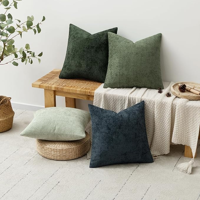 MIULEE Pack of 4 Couch Throw Pillow Covers 20x20 Inch Green Forest Soft Decorative Chenille Pillow Covers Farmhouse Accent Cushion Covers for Boho Home Decor Spring Sofa Bedroom Living Room