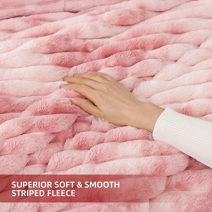 Smoofy Fluffy King Size Comforter Set 3 Pieces - Tie-dye Pink Fleece Fluffy Comforter Set, Luxury Fuzzy King Bedding Set, Soft King Bed Set All Season, Heavy Faux Fur Comforter with 2 Pillow Cases