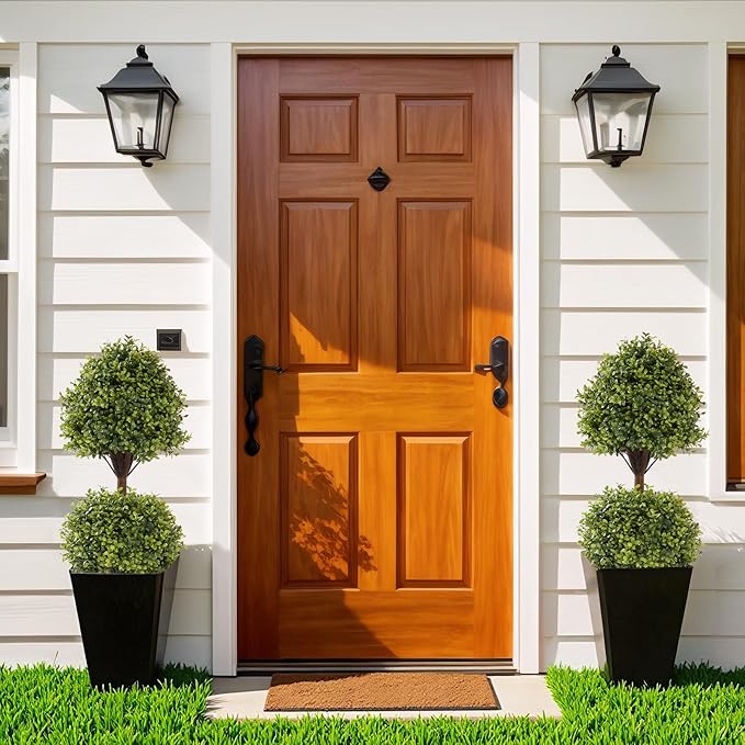 THE BLOOM TIMES 40" Tall Artificial Boxwood Double Ball Topiary Trees, UV Resistant Large Fake Potted Plants for Outdoor Planter, Realistic Faux Bushes Shrubs for Front Porch Outside Decor Set of 2