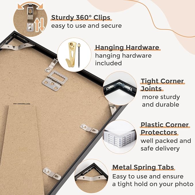 9x11 Metal Picture Frame - Black Aluminum Picture Frames with Real Glass, Wall Mounting Horizontally or Vertically, Simple and Elegant Decor for Wall Gallery Poster Photo 11x9 Frame, Black