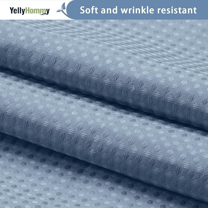 YellyHommy No Hook Shower Curtain with Snap in Liner Set Less Waffle Shower Curtain for Bathroom (Sky Blue, 87" L x 72" W)