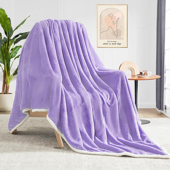 BEAUTEX Sherpa Fleece Throw Blankets, Soft Fluffy Flannel Plush Blanket and Throw, Fuzzy Cozy Cuddle Blankets for Couch Bed Sofa Adults (50" x 60", Lavender)