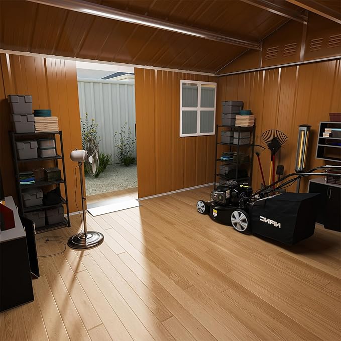 8x12 FT Outdoor Storage Shed, Metal Tool Storage with Updated Frame Structure, Vertical Outside Storage Building, Ventilation, Sloped Roof, Metal Garden Shed for Backyard, Lawn, Patio (8x12 FT)