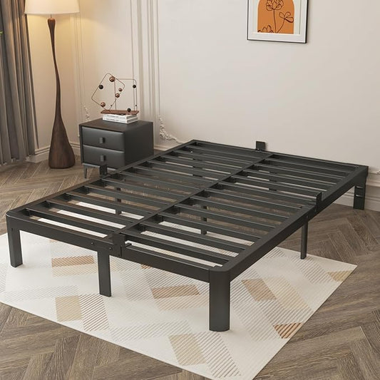 10 Inch King Size Bed Frame, Metal King Platform Bed Frame with Baffles, No Box Spring Needed, Heavy Duty Steel Support, Rounded Corner Legs, Reserved Holes, Noise Free, Storage Space, Black