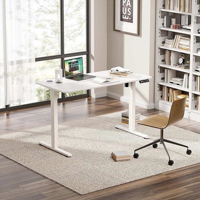 Electric Standing Desk 55 x 24 Inches, Height Adjustable Sit Stand Home Office Computer Desk with Memory Presets,White