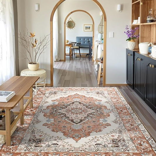 8x10 Area Rug for Living Room, Modern Washable Rug Non Slip Low Pile Large Area Rugs for Living Room, Bedroom, Farmhouse, Dining Room,Orange