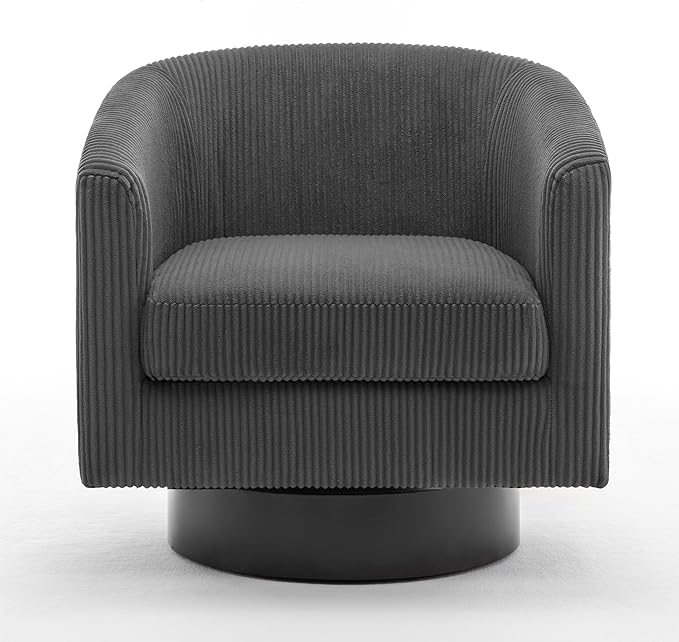 UIXE Swivel Accent Chair, Upholstered Corduroy Barrel Chair for Living Room, Small Single Sofa Bedroom Reading Seat, Gray