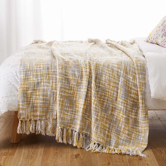BATTILO HOME Yellow Throw Blanket for Couch Bed, Mustard Gold Blanket for Spring Summer, Multicolor Throw Blanket for Home Decor, 50"x60"