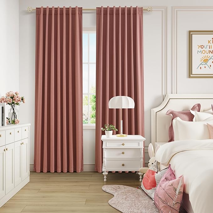 Guken Blackout Curtains 80 Inch Length 2 Panels Set for Living Room Bedroom Back Tab Thermal Insulated 100% Black Out Linen Drapes Room Darkening Window Curtains 80 Inches Long,Dusty Rose