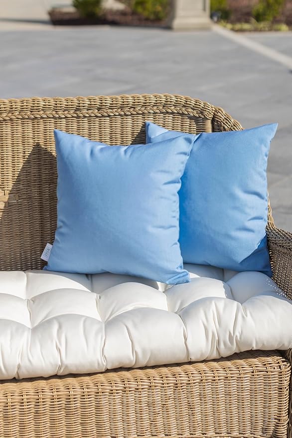 RSH DECOR: Sunbrella Square Throw Pillows Set of 4 | 17" x 17" | Water and Fade-Resistant Performance Fabric | Outdoor Pillow Covers with Down-Alternative Inserts | Canvas Air Blue