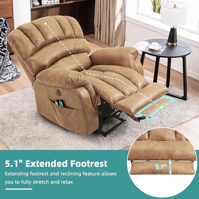 MEETWARM Large Power Lift Electric Recliner Chair with Extended Footrest for Elderly, Big and Tall Lift Chair for Seniors Reclining Chair for Living Room with Massage and Heated,USB Ports(Sand)