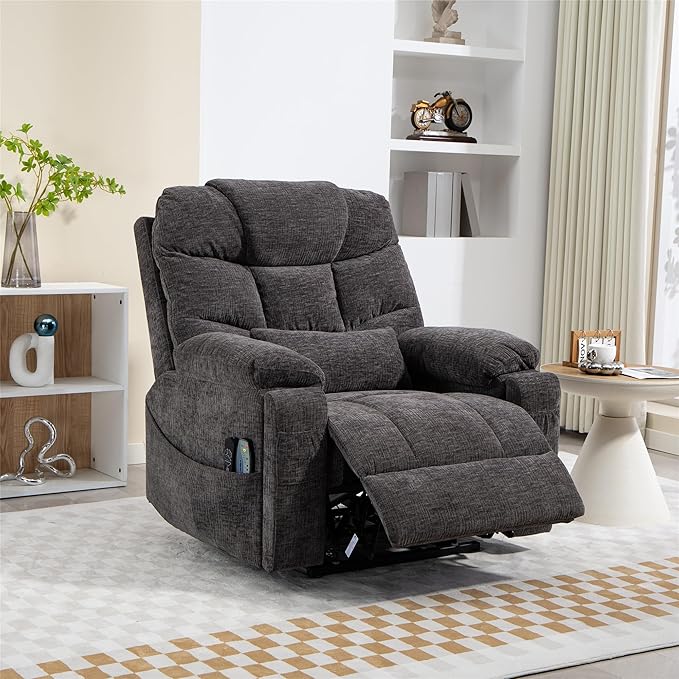 Oversized Lay Flat Power Lift Recliner Chair with Heat and Massage for Elderly, Infinite Position Heavy Duty Dual Motor Lift Chair 400 lbs with Cup Holder & Wireless Phone Charger