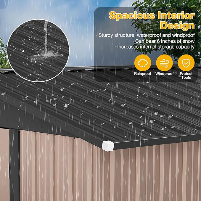 10x8 FT Outdoor Storage Shed with Lockable Double Doors & Loping Roof, Outdoor Metal Shed for Bike, Tool, Generator Storage in Backyard, Patio (10’x8’)