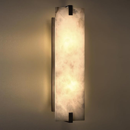 2 Light 20.7" Natural Square Alabaster Marble Bathroom Wall Sconce Modern Concise Style Wall Light Fixture,Black Finish for Bedroom Hallway Bedside