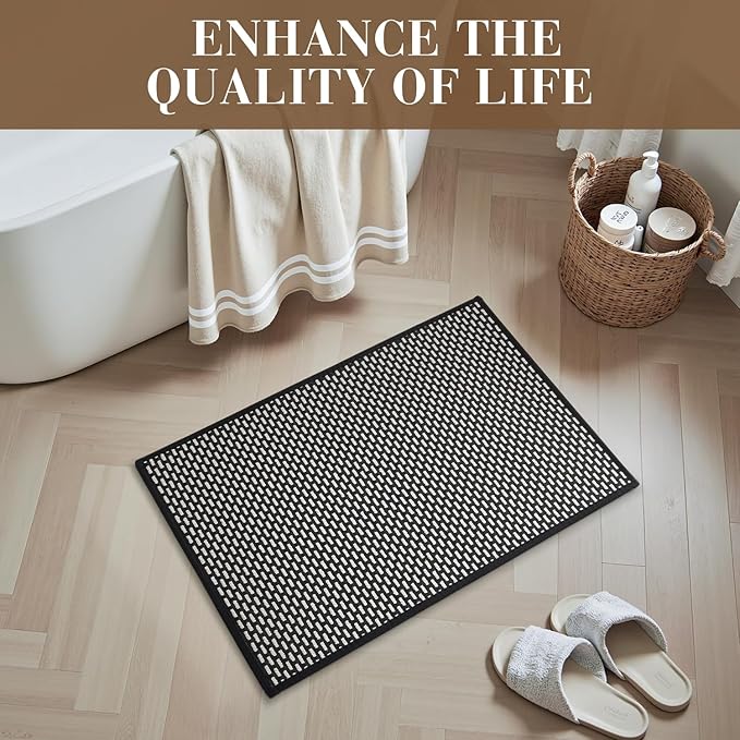 RESARE Non Slip Bathroom Runner - Machine Washable Bath Rugs, Super Absorbent Bath Mat Quick Dry Bath Runner, Bath Mat Ultra Soft Rugs for Bathroom Floor, 20"x70" Black