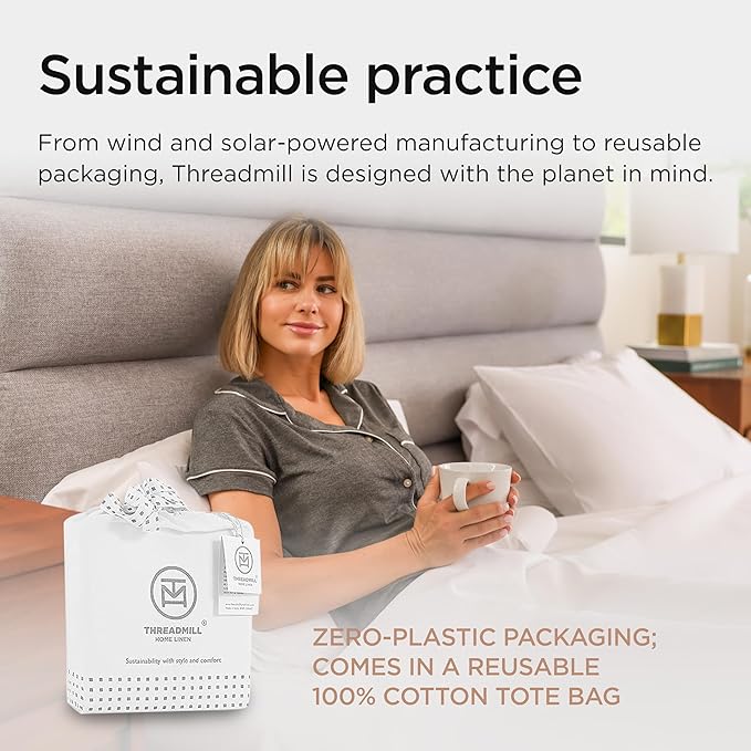 Threadmill Supima Luxury Cotton Sheets - California King, 1000 Thread Count Sateen Weave, 4 Pc Set, Deep Pocket, Hotel White