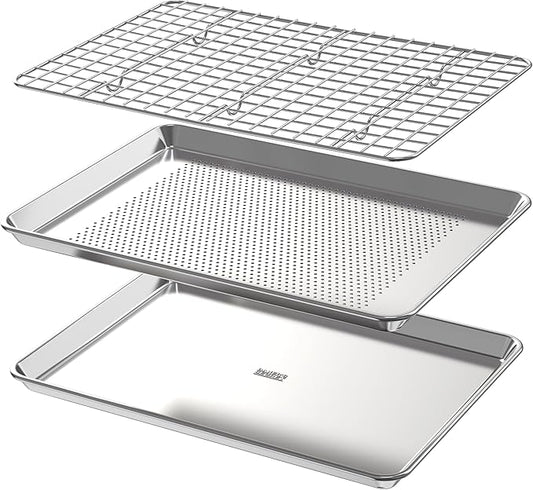 Baking Sheet with Rack Baker's Secret Pure Aluminum Non Toxic PTFE, PFAS, PFOA, BPA Free Baking Pans Set, 100% Recycled, 3pcs Bakeware Set Baking Pans Cookie Sheets 18"