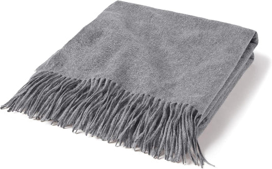 State Cashmere Home Throw Blanket with Decorative Fringe 100% Pure Cashmere Ultra Soft Accent Blanket for Couch, Sofa & Bed (Pale Charcoal, 60"x50")