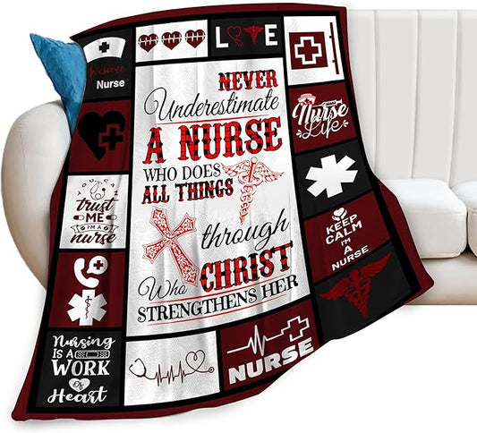 banonaty Nurse Gifts Nursing Throw Blanket Cozy Fleece Flannel Bedding LPN Rn Gifts for Women Female Girls Lover Adult Stuff Plush for Couch Sofa Bed Decor 40"X50"