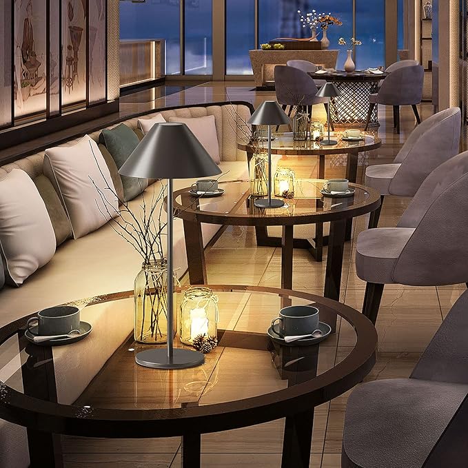 Modern LED Rechargeable Cordless Table Lamp, IP54 Waterproof, Dimmable Battery Operated Lamp, 4000mAh Certified Battery, 3000K Portable Bedside Lamp, Pack of 2 (Black)