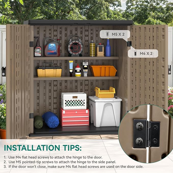 YITAHOME Outdoor Storage Cabinet with 2 Shelves, Waterproof Resin Horizontal Tool Shed, Lockable 15 cu. ft. Storage Shed for Patio, Garden, Yard, Brown