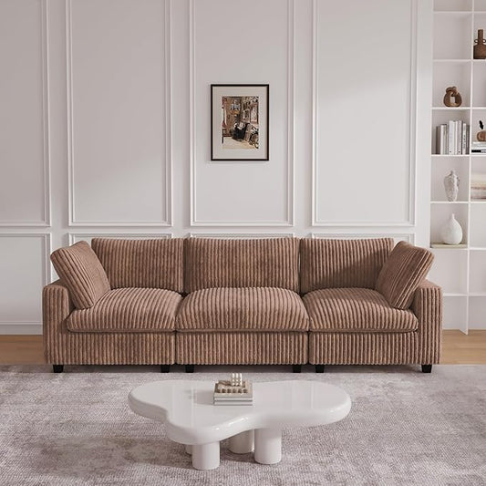 JACH 118" Sectional Couches, Convertable Modular Sofa for Living Room, Modern Deep Seat Couch, Sofa Covers Washable, Minimalist Plush Sofas for Living Room, Apartment, Brown