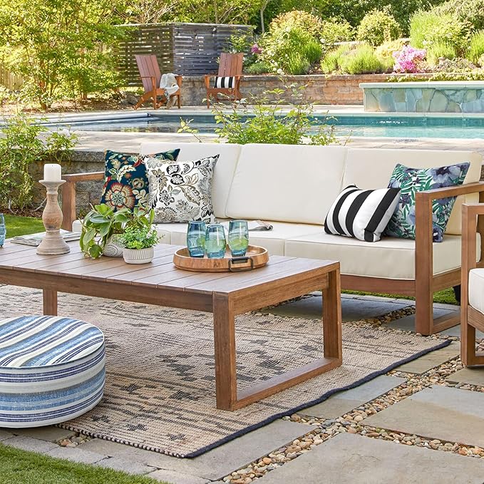 Outdoor Throw Pillows 16x16 Inch, Water Repellent Patio Pillows with Inners Set of 2, Outdoor Pillows for Patio Furniture Home Garden, Peacock Blue