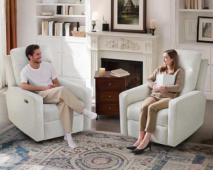 Power Nursery Rocking Chairs, 270° Oversized Swivel Rocker Recliner w/USB & Type-C Charging Port, Rotating Rocking Reclining Nursing Chair for Breastfeeding, Living Room,Bedroom,Beige