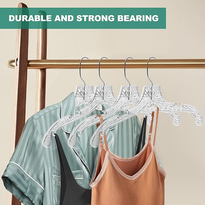 Quality Hangers 12 Pack Crystal Clear Plastic Hangers with Easy Swivel 360 Degree Hook Slim Crystal Coat Hangers 17 Inches (12, 17")