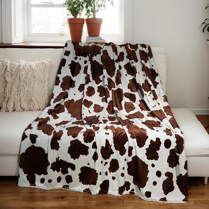 Cow Print Fluffy Cozy Blanket for Bed-Black and White,Super Soft Throw Blanket for Couch-Cow Print Birthday Gift for Women Small Size 40×50 inches