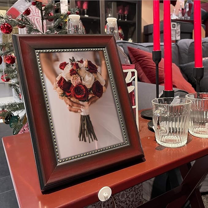 GraduatePro Picture Frames for 5x7 Photo 2-Pack Mahogany with Gold Beaded Wall Tabletop Collage Brown