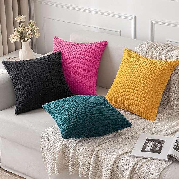 MIULEE Throw Pillow Covers Soft Corduroy Decorative Set of 2 Boho Striped Pillow Covers Pillowcases Farmhouse Home Decor for Spring Couch Bed Sofa Living Room 12x20 Inch Hot Pink